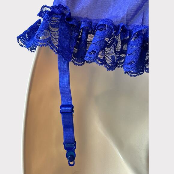 Vintage Satin Lace Wired U-Gore Bustier, Size S, Royal Blue - Picture 8 of 12